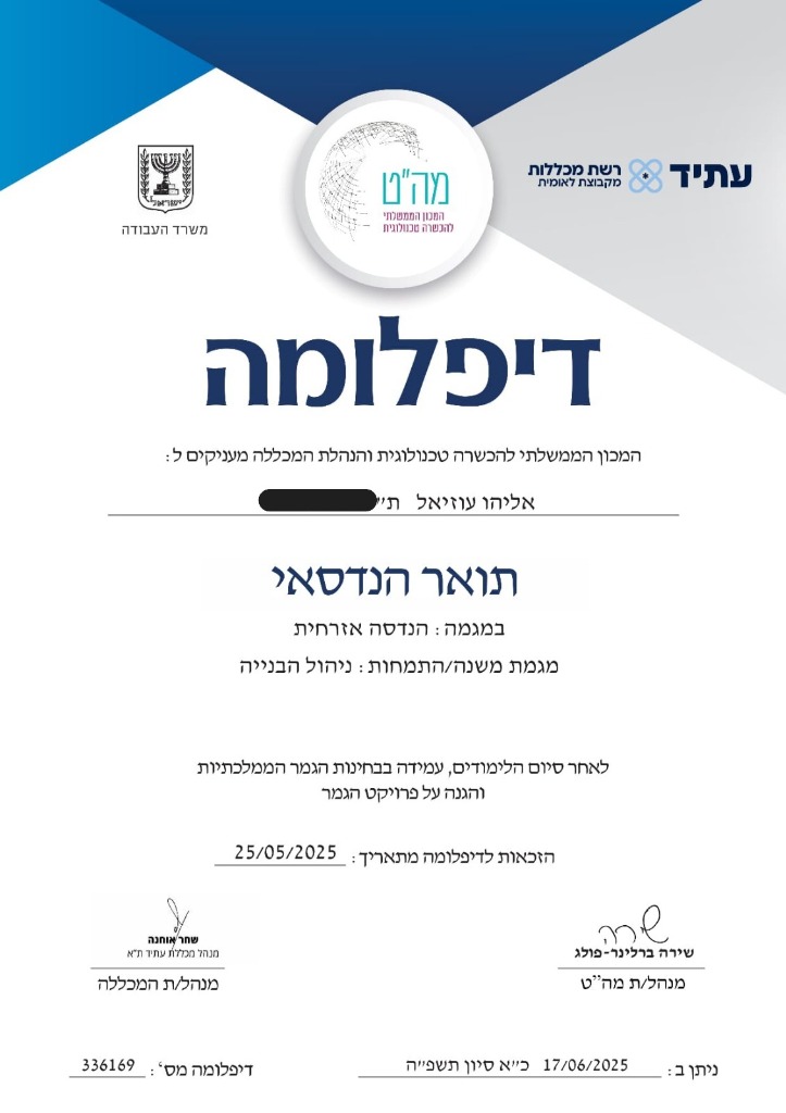 דיפלומה - תואר הנדסאי בניין